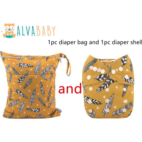 ALVABABY Washable and Reusable 1pc Diaper Bag and 1pc Baby Cloth Diaper Shell