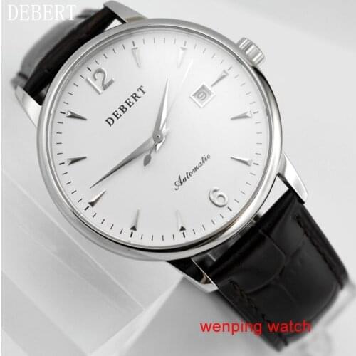 DEBERT 40mm concise Business white Dial brown Leather Strap Automatic Movement Mens Watch E2441