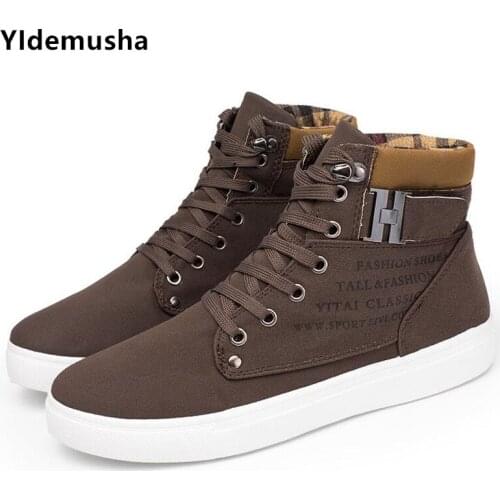 Autumn New Men Shoes Plus Size 37-47 Fashion High Top Casual Shoes Patchwork Mens Vulcanize Shoes 2018 Spring Lace-Up Flats