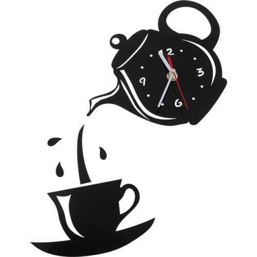 Kitchen Wall Clocks Living Room Dining Room Home Decor Clock New Creative DIY Acrylic Coffee Cup Teapot 3D Wall Clock Decorative