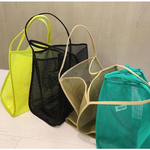 New Womens Shoulder Bag Mesh Totes Net Beach Bags Foldable Handbag Fruit Grocery Shopping Bags Trend Fashion Large Capacity