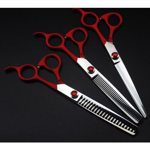 5 kit Japan 440c 7 inch red pet dog grooming hair scissors cutting barber makas pet thinning shears tools hairdressing scissors