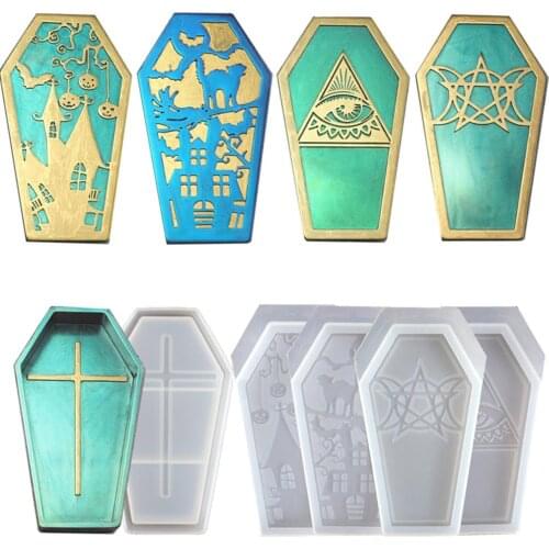 Resin Mold DIY Resin Crystal Epoxy Halloween Coffin Storage Box Jewelry Box Silicone Mirror Mold Halloween Gothic Container Mold