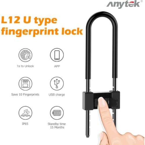 Smart USB Charge Fingerprint Lock L12 U shape Lock Super CPU Waterproof IP65 Anti-Theft Security Padlock Door Bicycle Lock