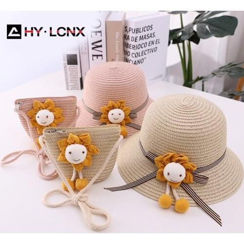 New Summer Child Cute Sun Flower Decoration Solid Color Sun Straw Hat Boy Girl Outdoor Travel Breathable Big Brim Fisherman Hat