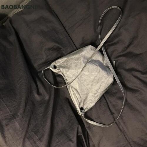 Retro Women Messenger Bags Handbag Waterproof Pleated Design Female Shoulder Bag Simple Metal Silver Small Cross Body Bag