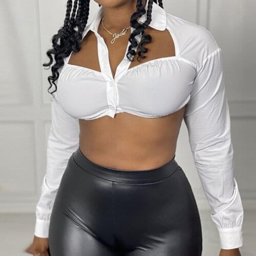 Polo Neck Fashion Street Short Top 2021 Summer Hot Sale Pleated Long Sleeve Backless Stylish Hollow Out Lace Up Mini Cropped Top