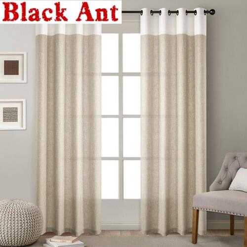 Japanese Style Hemp Curtain Modern Pure Color Splice Khaki Linen Cloth Curtain For Bedroom Living Room Window Drapes Home ZH200F