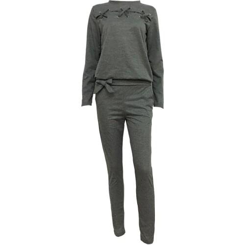 Pant Sets Women 2Pcs Women elegance Tracksuit Cut Out Lace Up Sweatshirt Pants Solid Color Sport Outfit Womens Clothing 2021