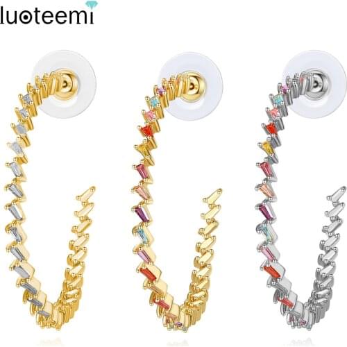 LUOTEEMI Big Circle Colorful Cubic Zirconia Stud Earrings for Women Wedding Party Bohemia Earrings Fashion Jewelry Brincos
