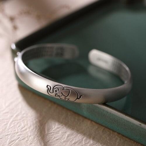 Silver retro auspicious elephant womens Heart Sutra Bracelet open solid bracelet bracelet full silver net red jewelry