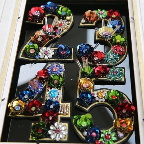 1 to 9 Big Sequins Rhinestone beaded Flower Number Patches Sew On Crystal Patch for Clothing Beading Applique Clothing Patch