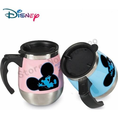2 pieces Disney Lovely Mug Stainless Steel Cup With Lid Mickey Mug Female Male Office Couple Cup Water Bottle Kettle 450ml