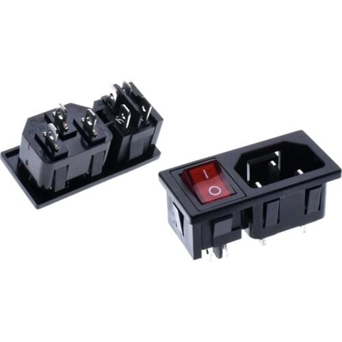 3Pin Red Rocker Switch Fused IEC 320 C14 Inlet Power Socket Fuse Switch Connector Plug Connector AC 10A 250V