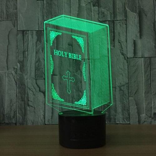 3D Acrylic Bible Book Shape USB Touch Night Light 7 Color Change LED Night Lamp Bedroom Decor Bedside Table Desk Lamp