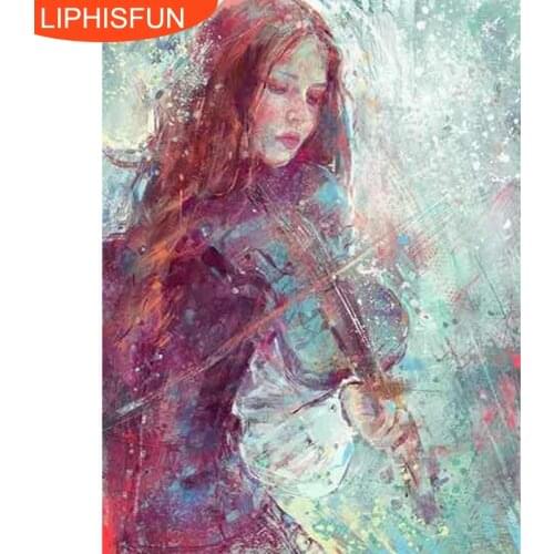 5D Full Drill Diy Diamond Painting Girl Play The Violin Cross Stitch Reisn Square Diamond Sets Full Diamond Embroidery