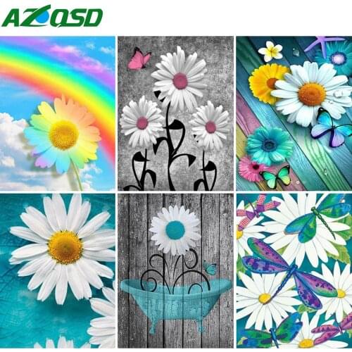 AZQSD Full Square Diamond Painting Daisy Cross Stitch Kits Rhinestones Diamond Embroidery Flower Mosaic Handicraft Home Decor