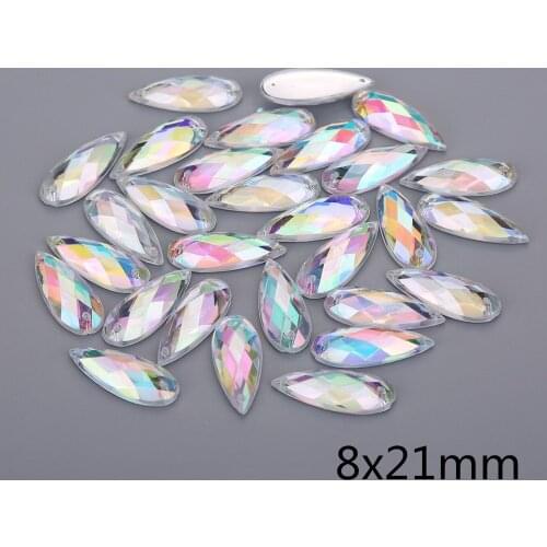 AB Crystal Color 8*21mm/7*28mm/ Sew On Water Drop Acrylic Rhinestone Flatback Crystal Beads For DIY Wedding dress