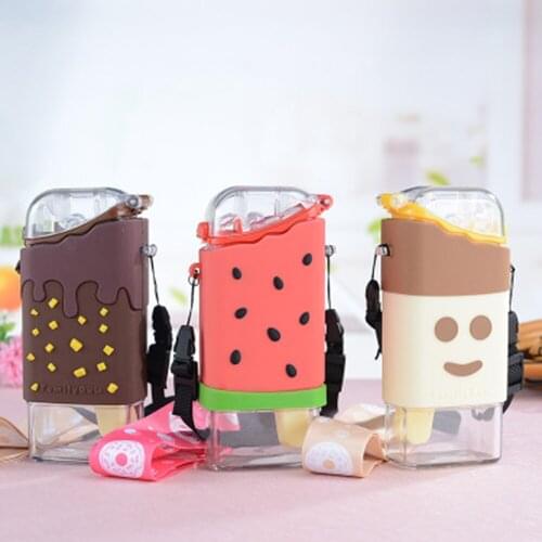 Water Bottle Ice Cream Doughnut Creative Cute Style Watermelon Cup With Rope Straw Portable For Kindergarten Baby Children