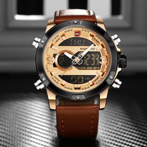 NAVIFORCE Watches Mens Fashion Business Luminous Led Digital Dual Time Chronograp Waterproof Leather Men Watch Relogio Masculino