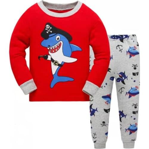 Kids Boys Girls Pajama Sets Cartoon Shark Print Long Sleeve O-Neck T-Shirt Tops with Pants Toddler Baby Autumn Sleeping Clothing