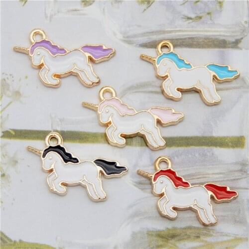 Julie Wang 10PCS Enamel Unicorn Charms Mixed 5 Colors Cartoon Animals Pendants Alloy Necklace Bracelet Jewelry Making Accessory