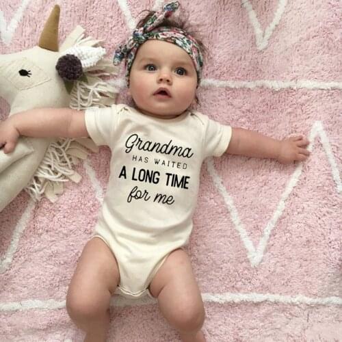 Cotton Grandma Waited A Long Time for Me Baby Girls Boys Jumpsuit Newborn Print Bodysuits Summer Kids Cute Clothes 0-18M