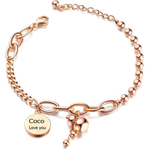 Customized Engraving Nameplate Bracelet Rose Gold Stainless Steel Chain Id Tag Bracelets For Valentines Day