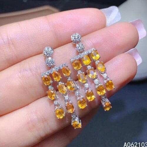 KJJEAXCMY fine jewelry 925 sterling silver inlaid natural yellow sapphire Womens elegant luxury noble gem Earrings support test