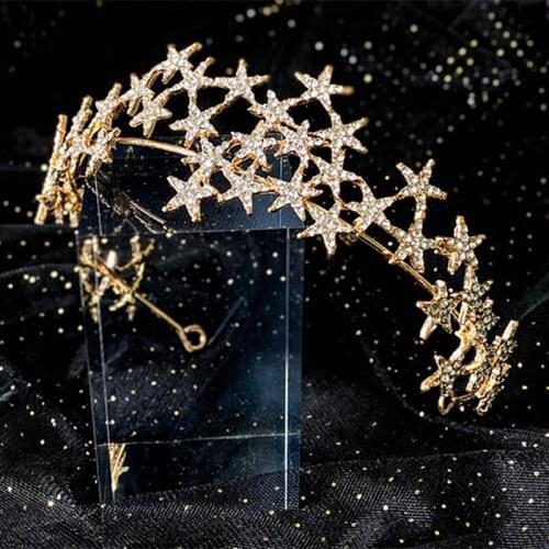 Korean Bridal Headwear Five-pointed Star Wedding Crown Accessories Wedding Jewelry Rhinestone Luxury Hairband HQ0127