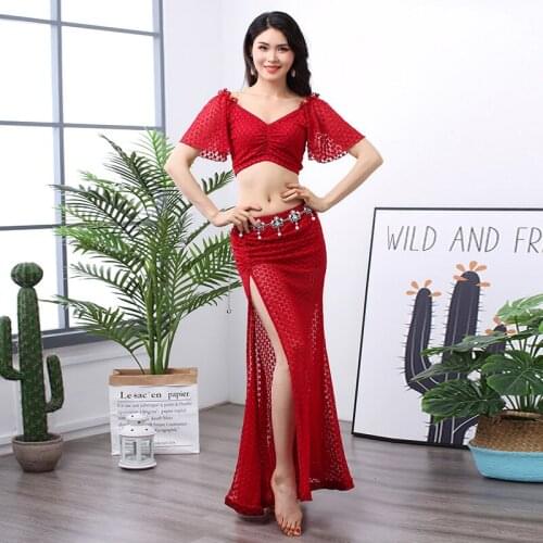 Sexy Lace Belly Oriental Costume Set For Belly Dancing For Women Indian Eastern Belly Dancing Clothes Tops Skirt 2 Pieces DL4602