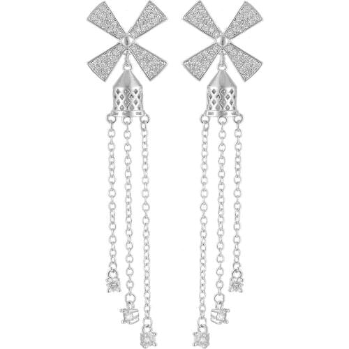 LARRAURI Fashion Jewelry Cubic Zirconia Flower Earrings for Women Trendy Luxury Rhinestone Long Chain Party Wedding Earrings