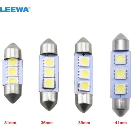 LEEWA 50pcs White Car Auto 31mm 36mm 39mm 41mm 5050 Chip 3-SMD Reading Lights Festoon Dome LED Light Bulbs #CA3052