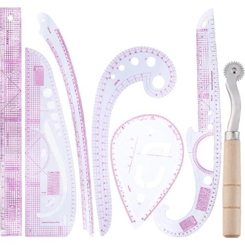 KAOBUY 7pcs/Set Sewing French Curve Ruler Kit Sewing Drawing Ruler Dressmaking Tailor Ruler Sewing Tools With Tracing Wheel