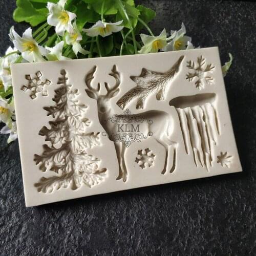Elk Snowflake Christmas Tree Silicone Mould Christmas cake tools Chocolate decoration tools KLM-0063