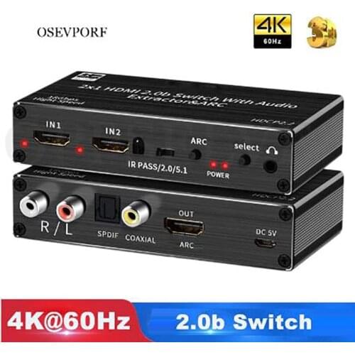 Mini 2x1 4K HDMI-compatible 2.0 Switch Audio Extracto 4K Converters HDMI-compatible to RCA Splitter Audio Converter For PS4 PS3