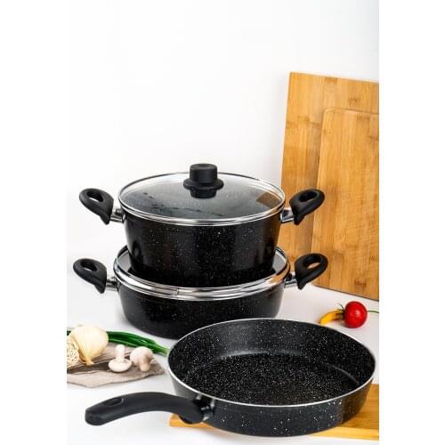 Amor Granite Görümlü 5 Parts Teflon Cookware Set-Black