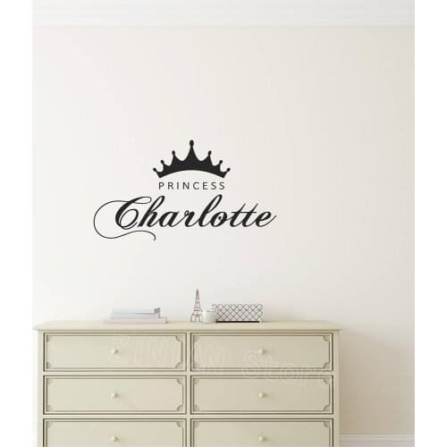 Princess Wall Decal Princess Crown Kids Room Wall Sticker Personalised Name Custom Baby Any Names Kids Bedroom Wall Decor Z605
