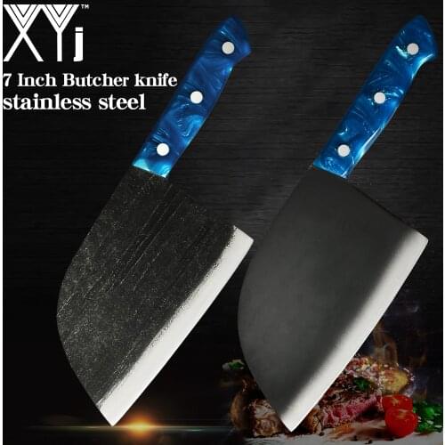 XYj Butcher Knife Stainless Steel Serbian Hunting Knife Outdoor Handmade Forged Serbian Chef Knife Survival Cooking Hiking Tool