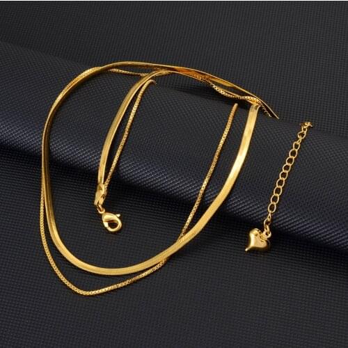 Anniyo Heart Double Chain Necklaces Women Snake Chain African Jewelry Arab Middle Eastern Ornaments Dubai Wedding Gift #200125