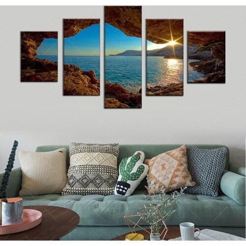 Landscape Canvas Painting Modern Wall Art Printed Pictures 5 Pieces Home Decor Mountain Sunset Painting for Living Room Decor