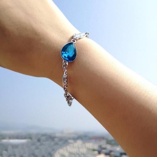Rinhoo 20cm Waterdrop Bangle Bracelet Gift Blue Purple White Crystal Rhinestone Leaf Bracelet & Bangle Fashion Jewelry Gift