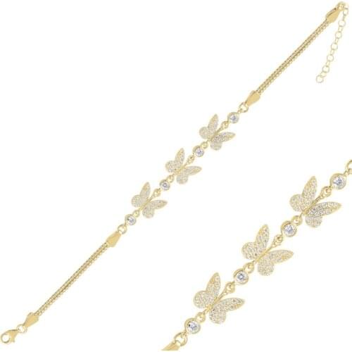 Silver 925 Sterling Butterfly Zircon Cube Chain