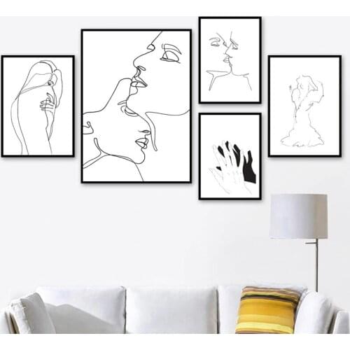 Nordic Minimalist Couples Line Drawing Art Poster Figure Body Hand Canvas Painting Print Wall Picture for Living Room Home Decor
