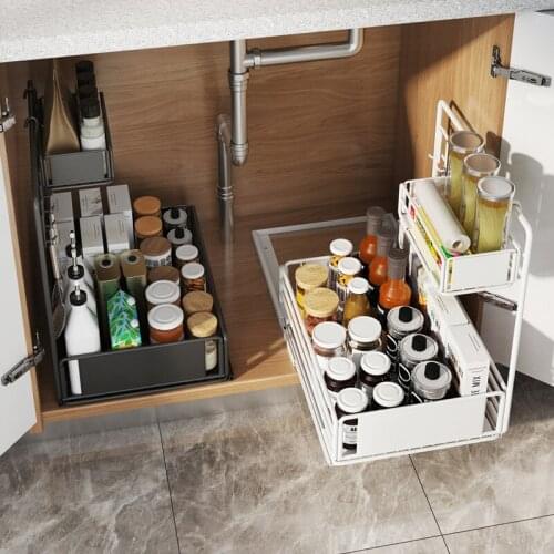 Kitchen sink shelf paint countertop supplies storage push-pull telescopic lower cabinet multi-layer finishing rack