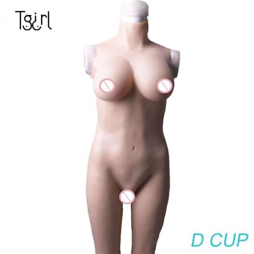 Tgirl Crossdress Body Suit D Cup Silicone Breast Forms Fullbody Tight Half Pants Transgender Drag Queen