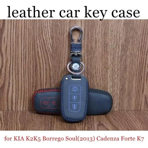 Only Red nice car key case leather hand sewing car key cover fit for KIA K2K5 Borrego Soul(2013) Cadenza Forte K7 Sportage(2015)
