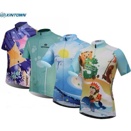 XINTOWN Children Ropa Ciclismo Cycling Jersey Bike Short Sleeve Clothing Tops Kid Bicycle Wear For Boys Girls S-XXL
