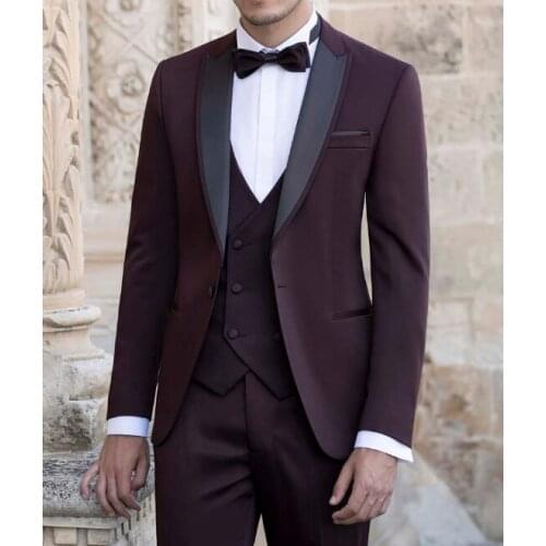 Wine Red Groom Wear Slim Fit Wedding Dress Business Suits Prom Party Suits costume homme mariage luxe 3 Piece(Jacket+Vest+Pants)