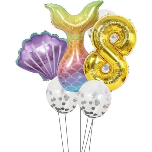Mermaid Tail Balloons Gold Number Foil Balloon Lovely Mermaid Birthday Party Decoration Girl Kid 1 2 5 6 Years Birthday Supplies